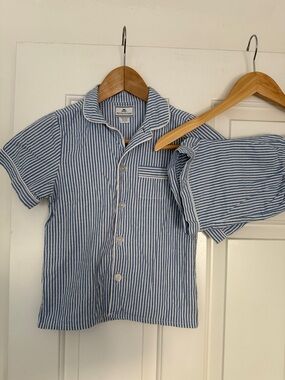 Petite Plume Kid's Twill Pajama Short Set in French Blue Heritage Stripe